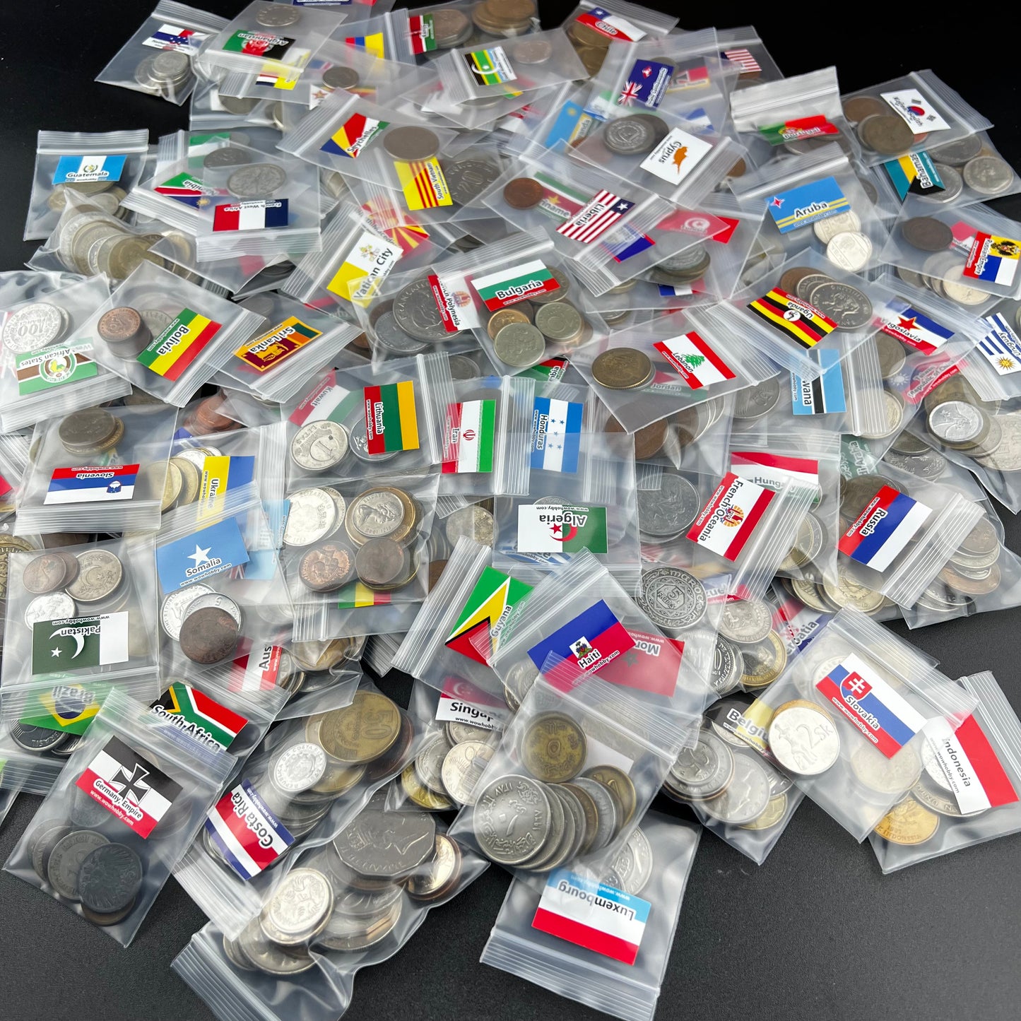 500-1500 Different World Coins – Organized by Country (No Repeats)