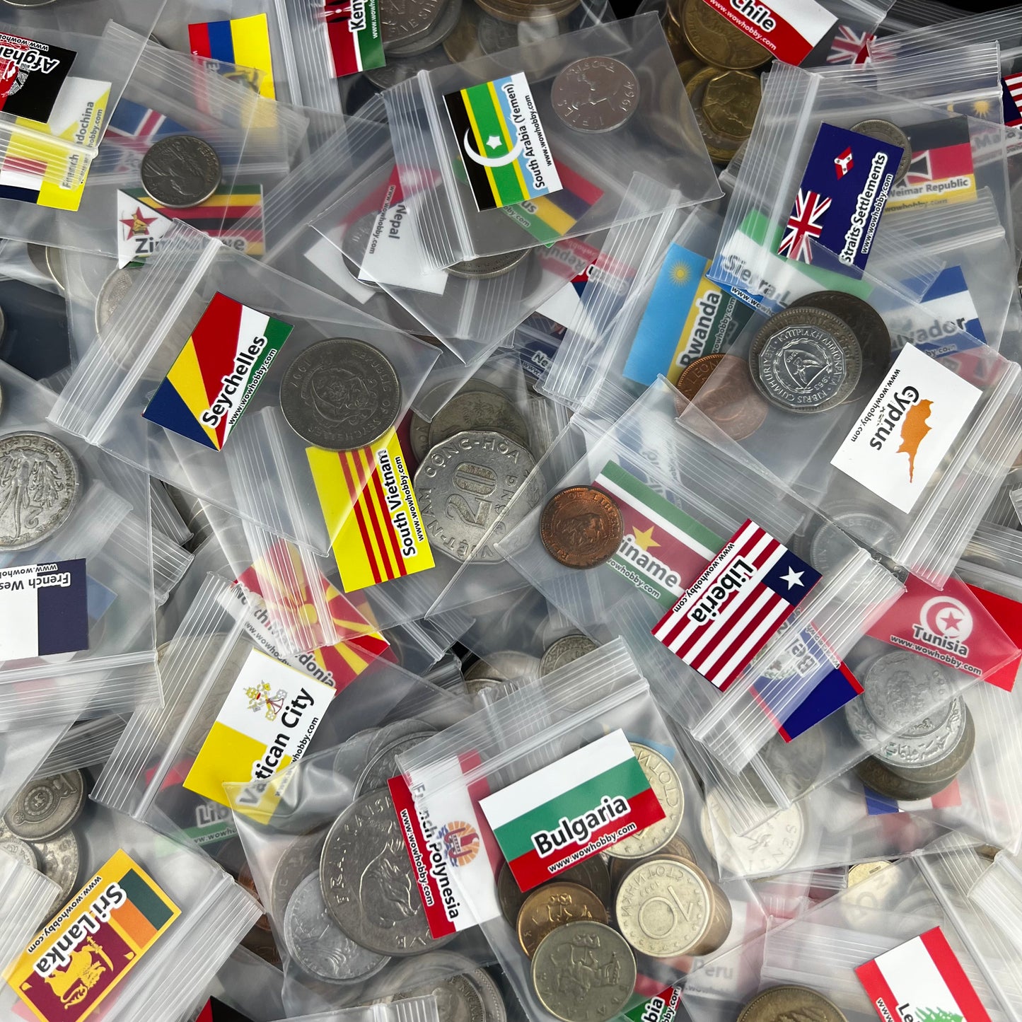500-1500 Different World Coins – Organized by Country (No Repeats)