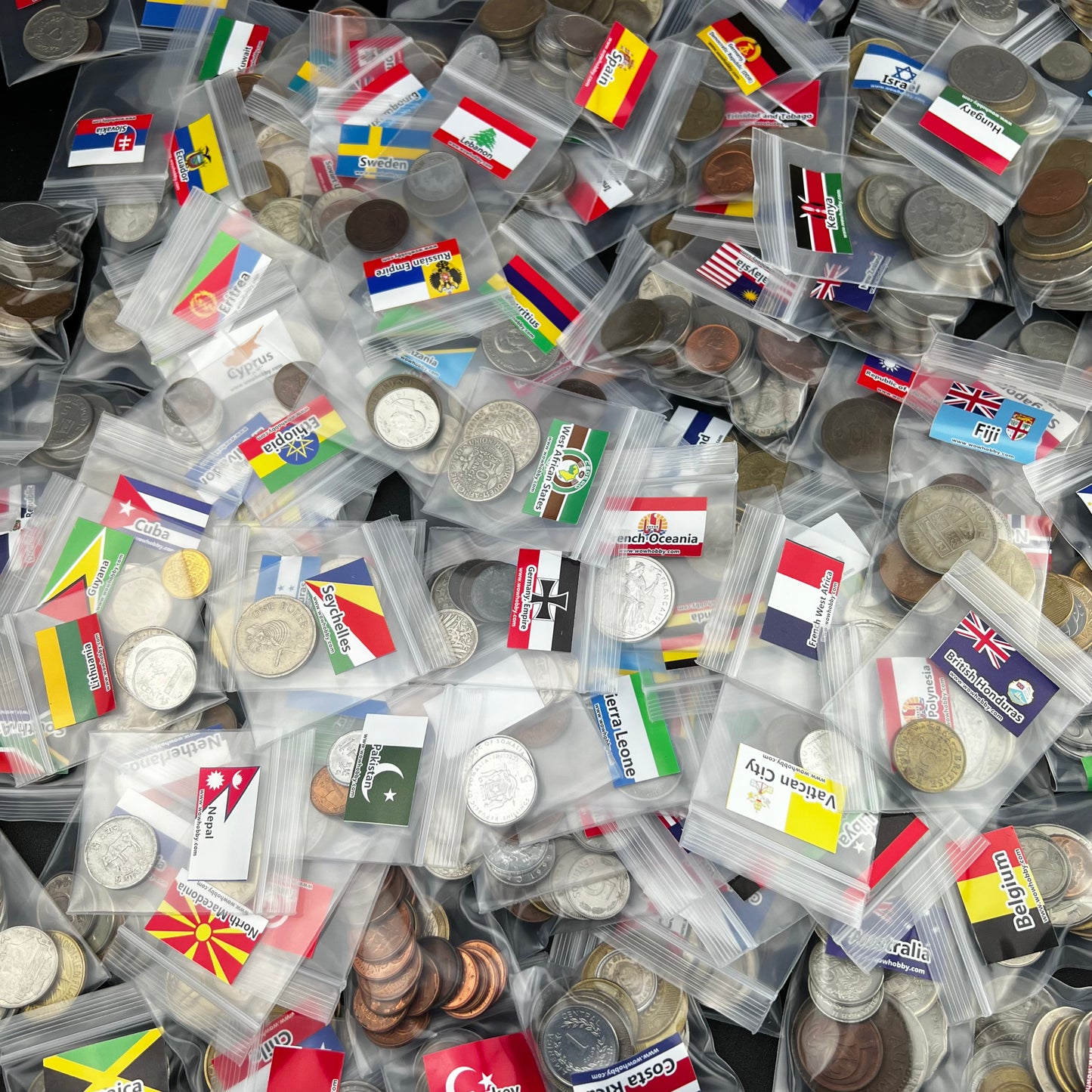 500-1500 Different World Coins – Organized by Country (No Repeats)