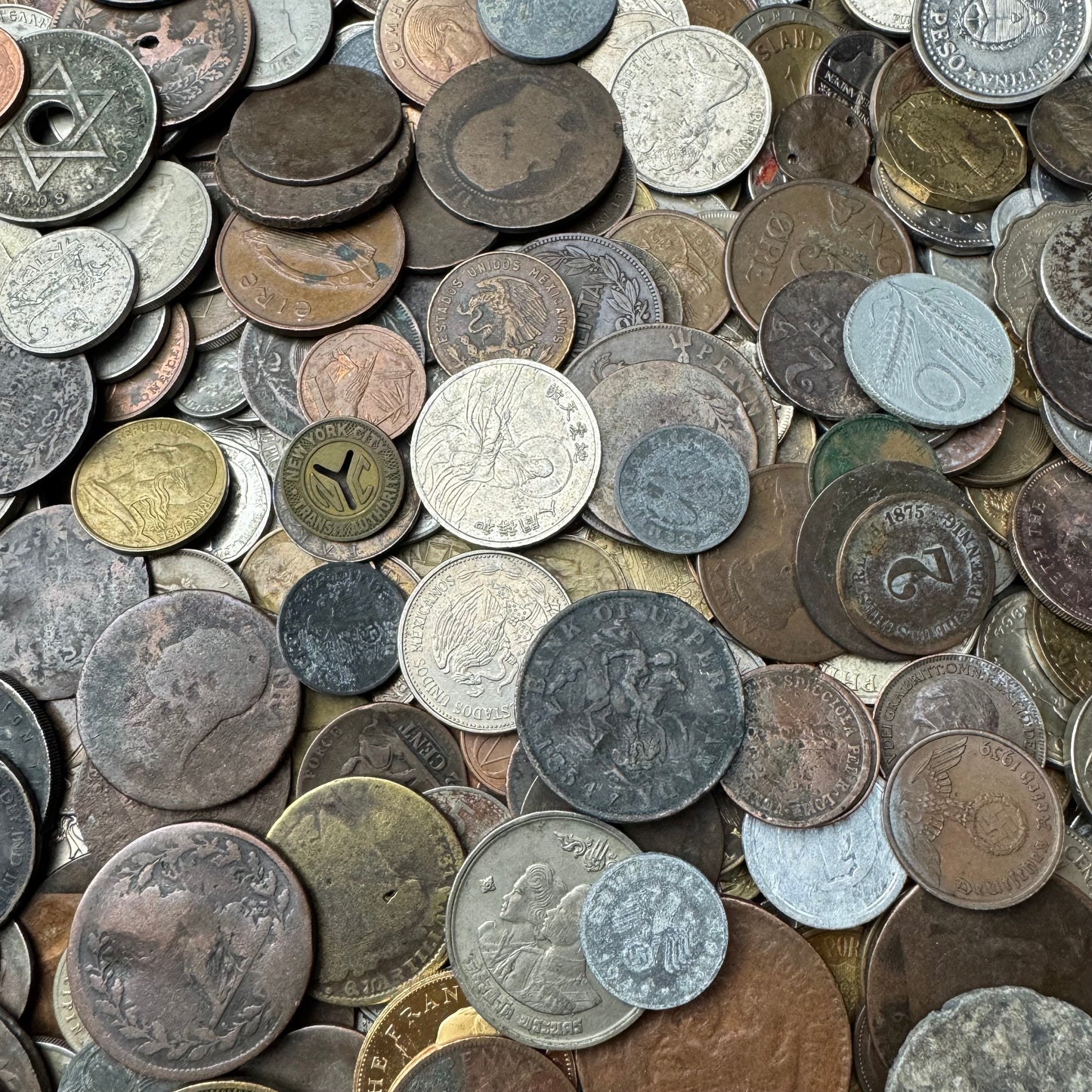 Bulk Lot of Damaged, Cull Foreign Coins and US Tokens