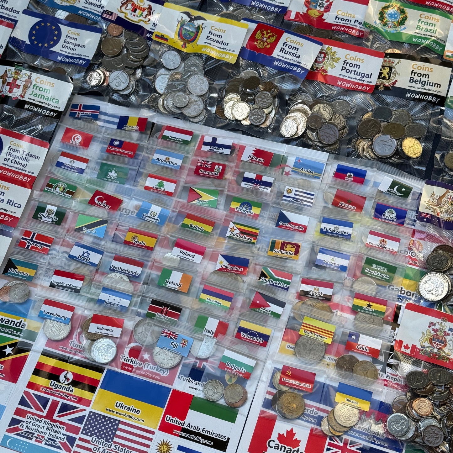 500-2000 World Coins – Organized by Country (Some Repeats)