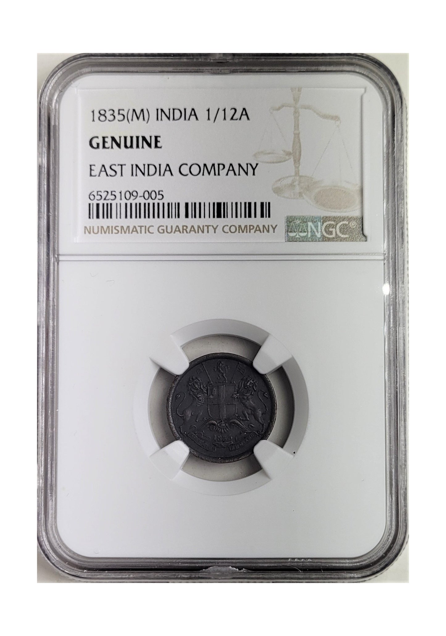 East India Company 1/12 Anna (1835) NGC – British Colonial Coinage