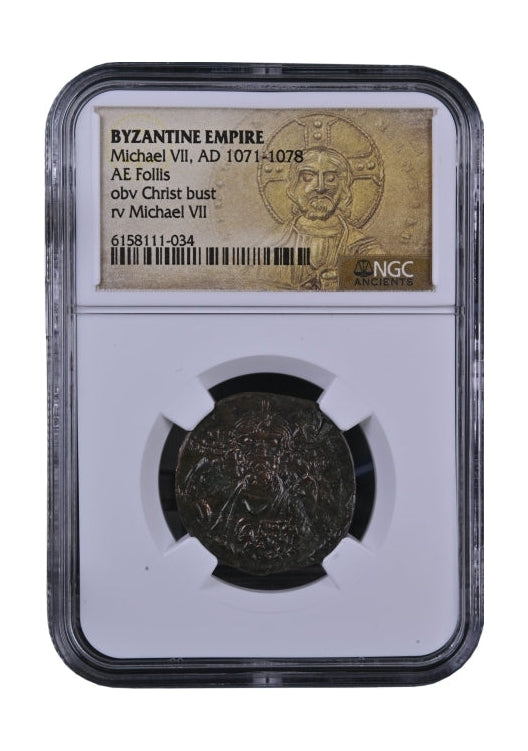 Byzantine AE2 Anonymous Folles with Bust of Christ (976-1025 CE) NGC