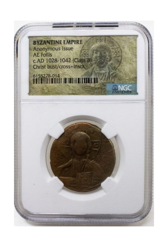 Byzantine AE2 Anonymous Folles with Bust of Christ (976-1025 CE) NGC