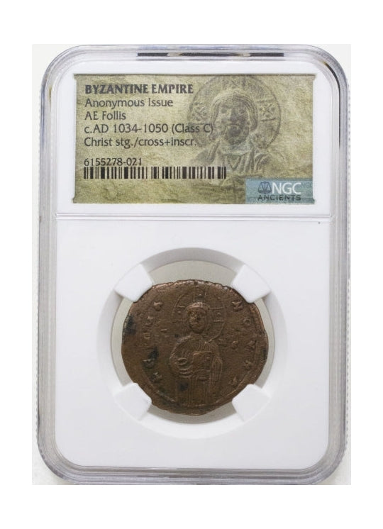 Byzantine AE2 Anonymous Folles with Bust of Christ (976-1025 CE) NGC