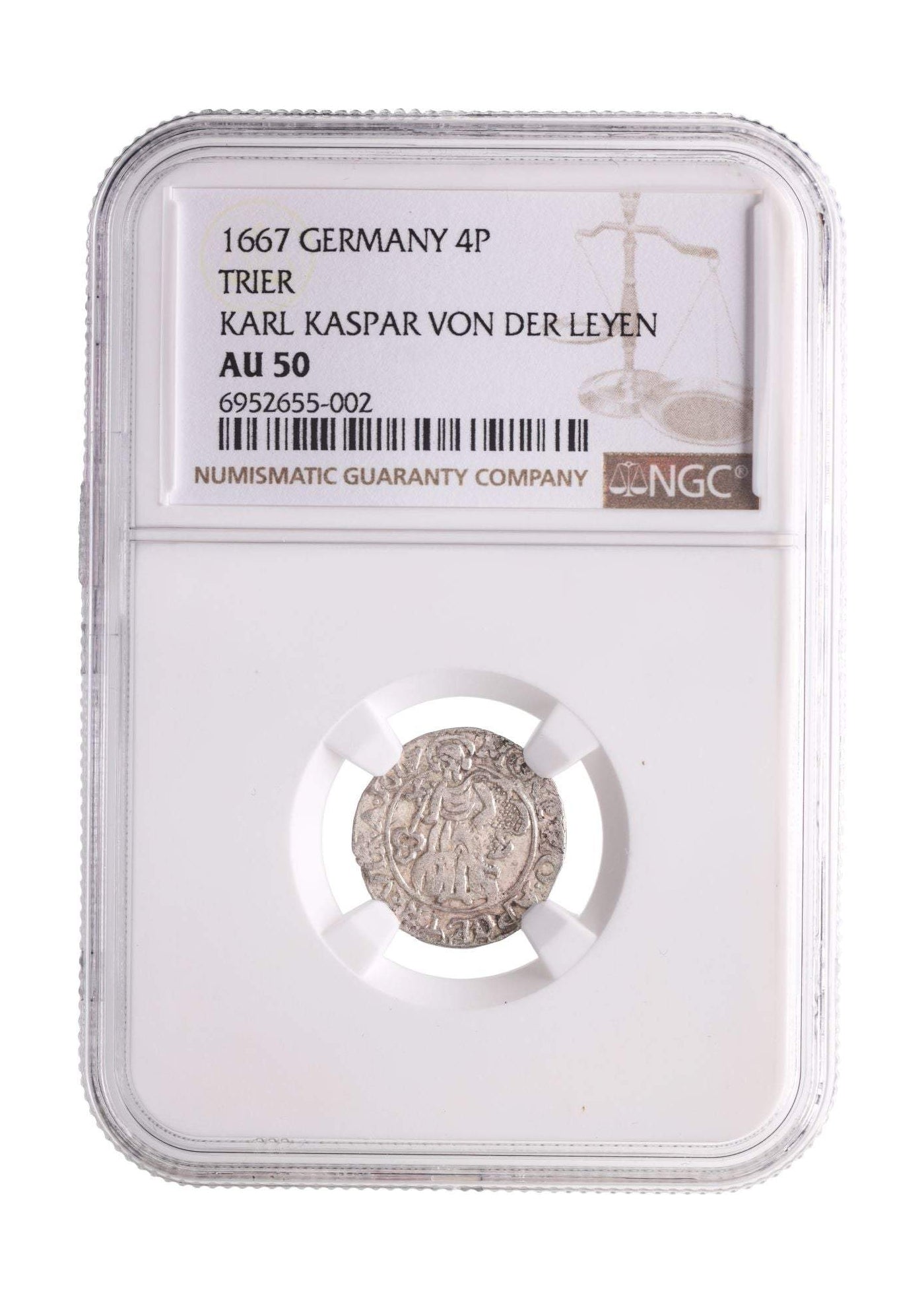 Germany 4 Pfennig (1652–1673) – Karl Kasper von der Leyen – St. Peter with Key – NGC Certified