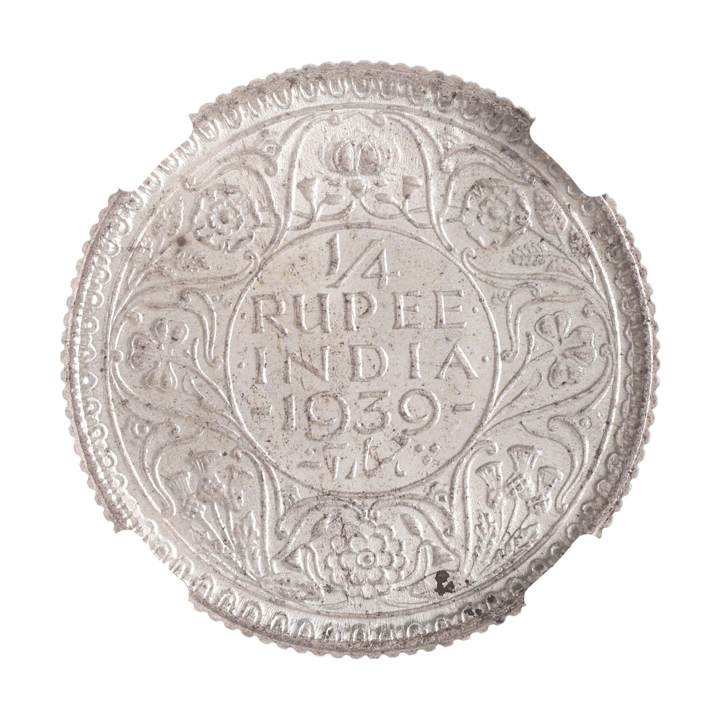 1939 India Silver 1/4 Rupee With Crowned Head Of King George Vi NGC Certified