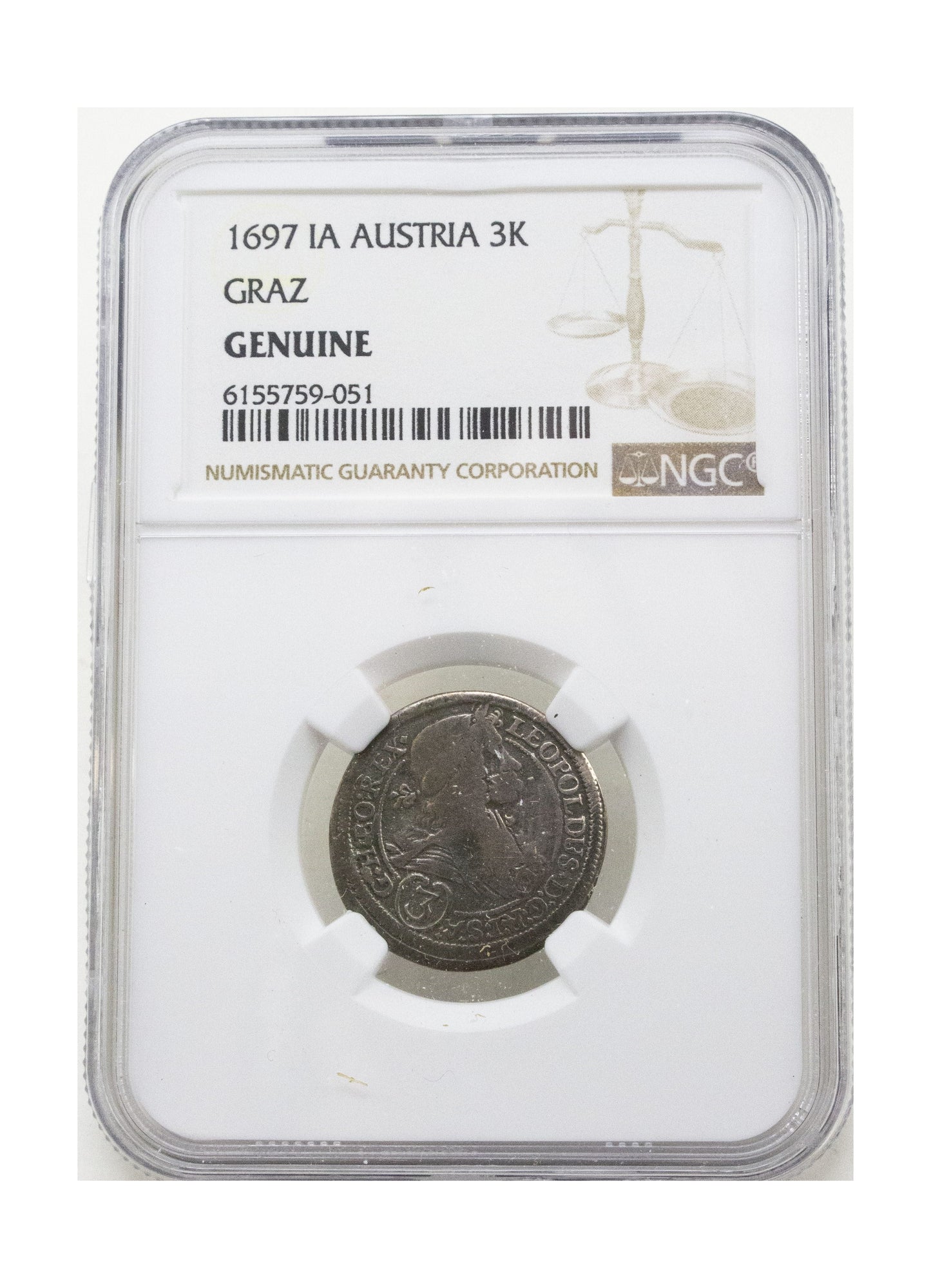 Austria Silver 3 Kreuzer Of Leopold I “The Hogmouth” (AD 1657–1705) NGC