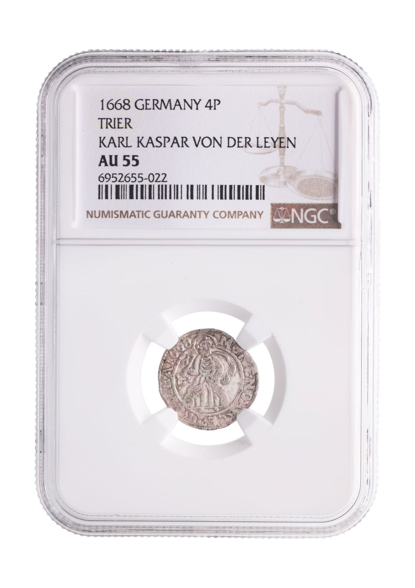 Germany 4 Pfennig (1652–1673) – Karl Kasper von der Leyen – St. Peter with Key – NGC Certified