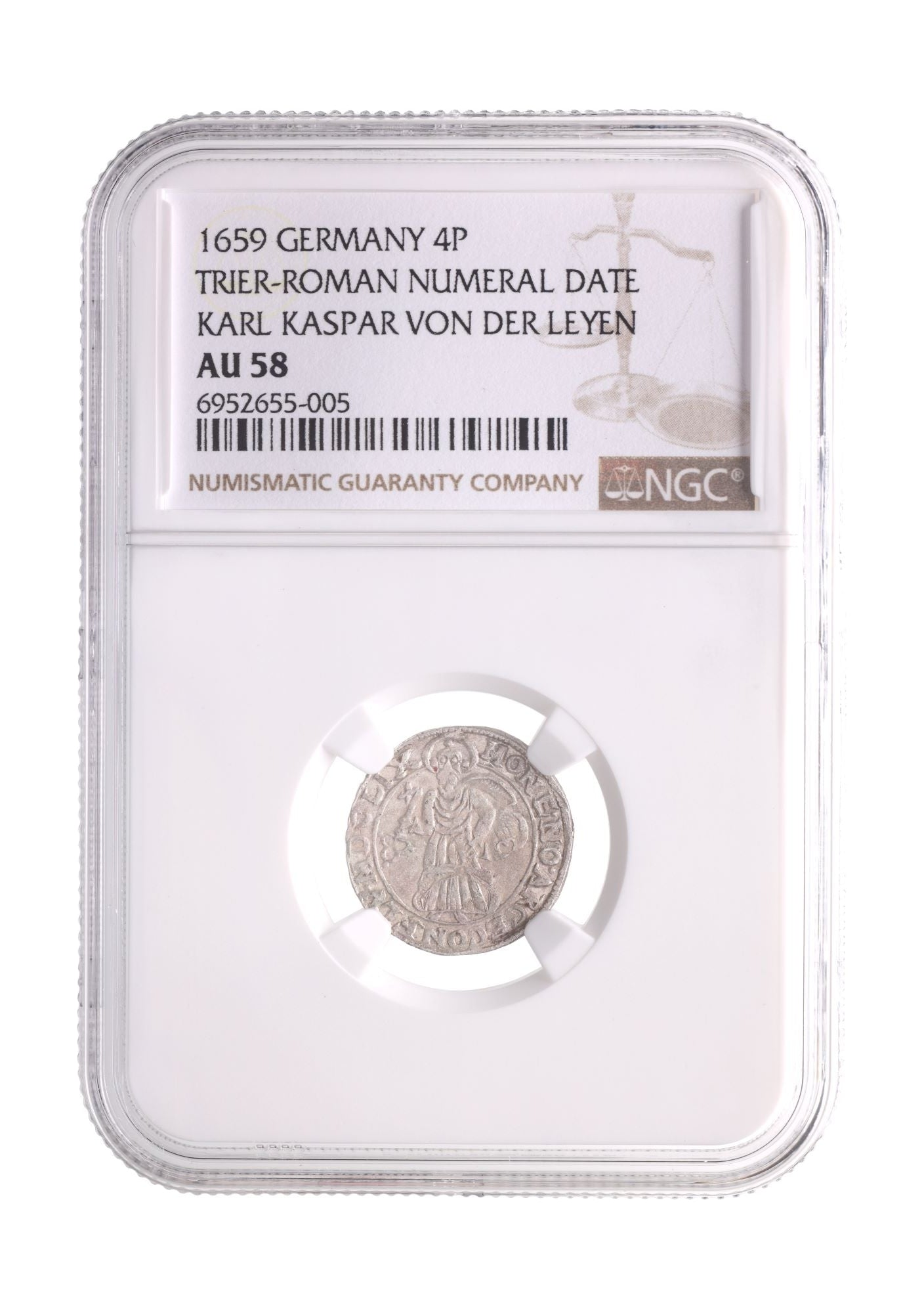 Germany 4 Pfennig (1652–1673) – Karl Kasper von der Leyen – St. Peter with Key – NGC Certified