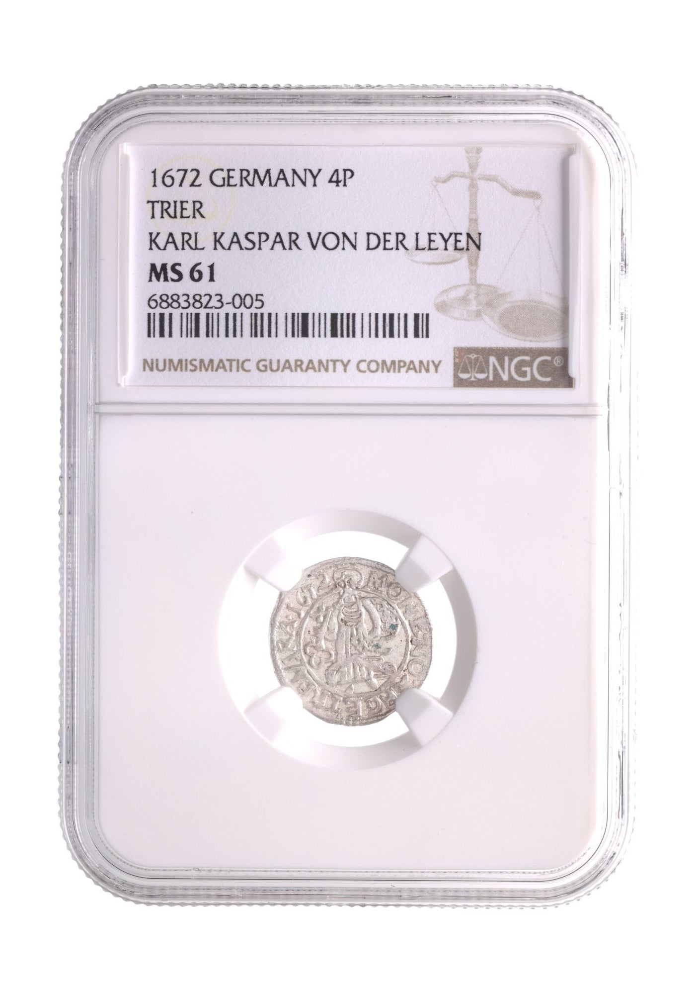 Germany 4 Pfennig (1652–1673) – Karl Kasper von der Leyen – St. Peter with Key – NGC Certified
