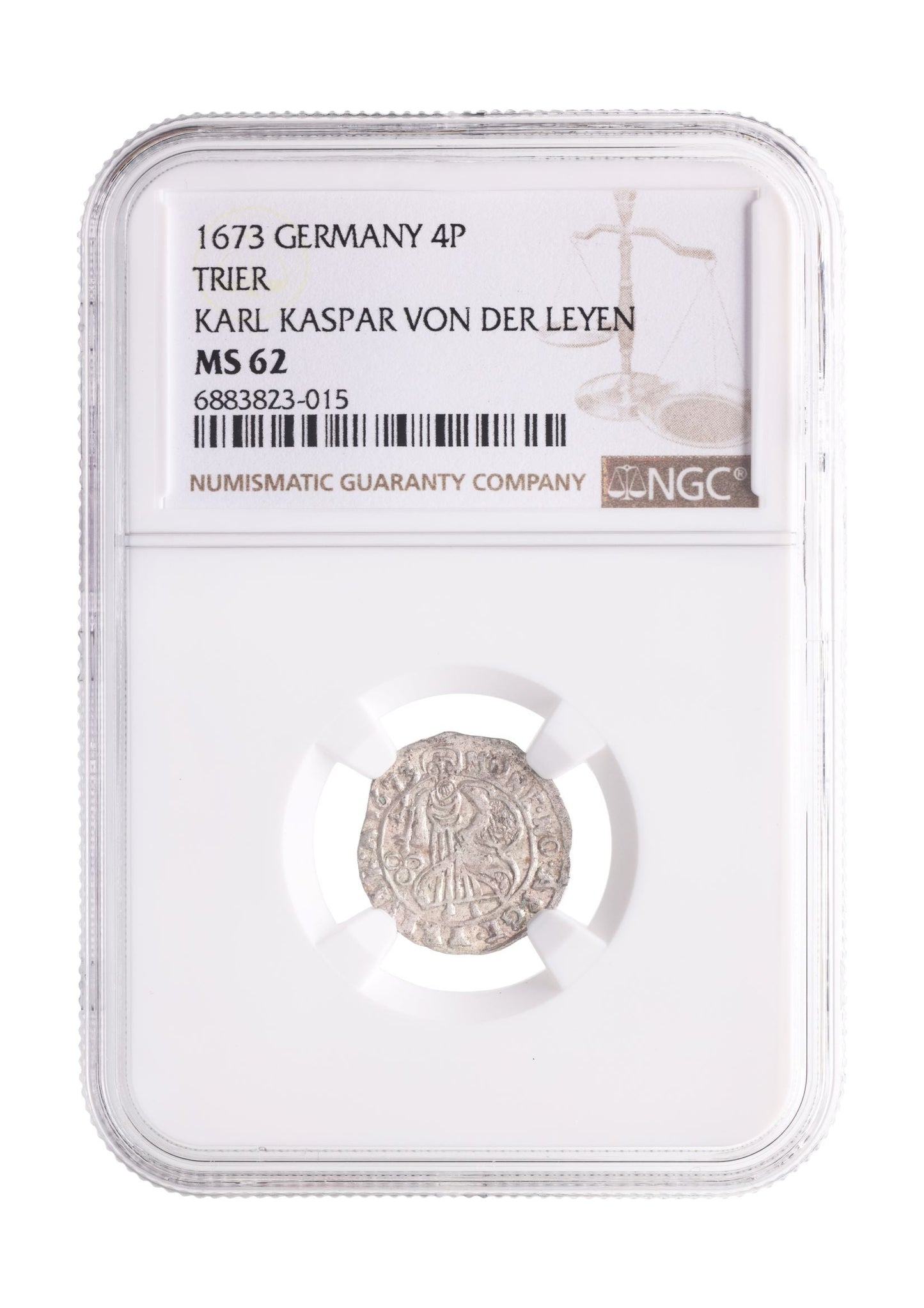 Germany 4 Pfennig (1652–1673) – Karl Kasper von der Leyen – St. Peter with Key – NGC Certified