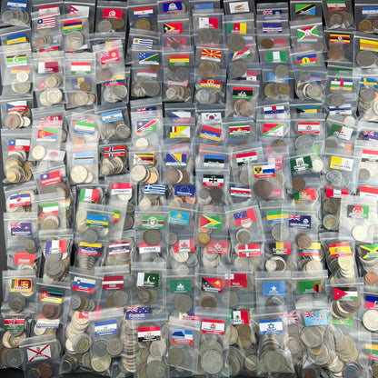 500-1500 Different World Coins – Organized by Country (No Repeats)