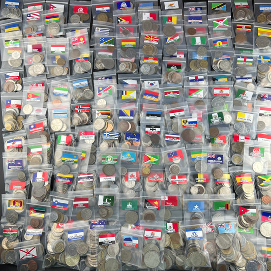500-1500 Different World Coins – Organized by Country (No Repeats)