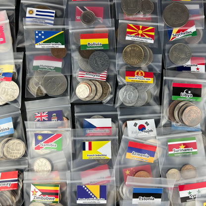 500-1500 Different World Coins – Organized by Country (No Repeats)