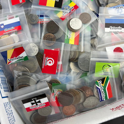 500-1500 Different World Coins – Organized by Country (No Repeats)