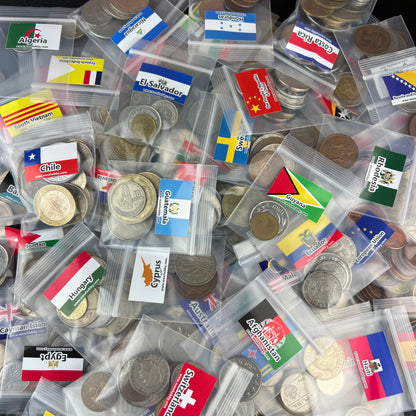 500-1500 Different World Coins – Organized by Country (No Repeats)