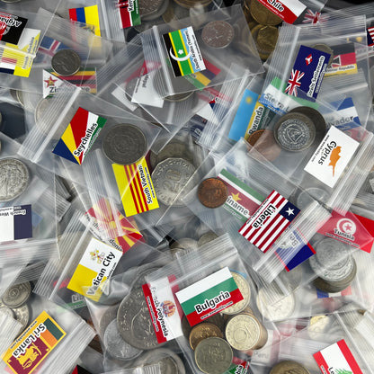 500-1500 Different World Coins – Organized by Country (No Repeats)