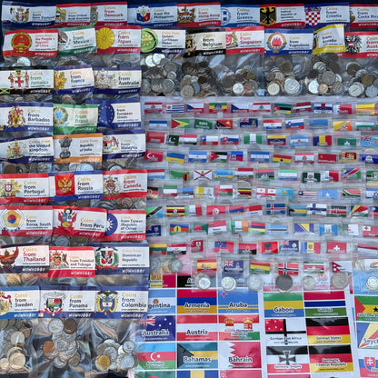 500-2000 World Coins – Organized by Country (Some Repeats)