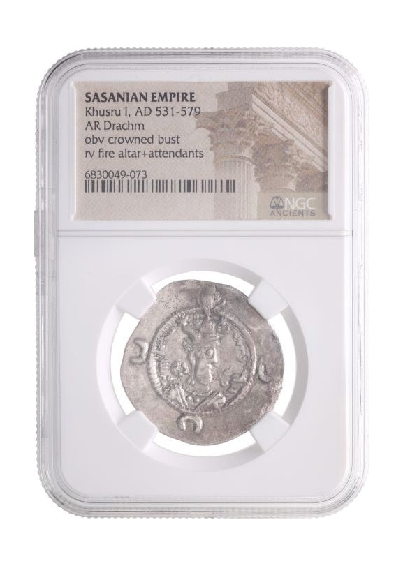 Late Sasanian Empire Large Silver Drachm (6th–7th Century CE) – Khusru I, Khusru II, or Hormizd IV – NGC Certified