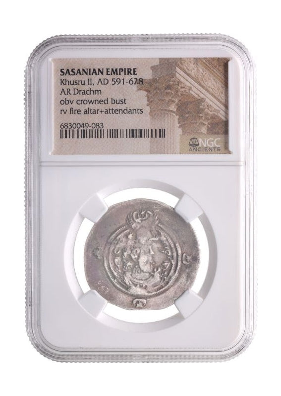 Late Sasanian Empire Large Silver Drachm (6th–7th Century CE) – Khusru I, Khusru II, or Hormizd IV – NGC Certified