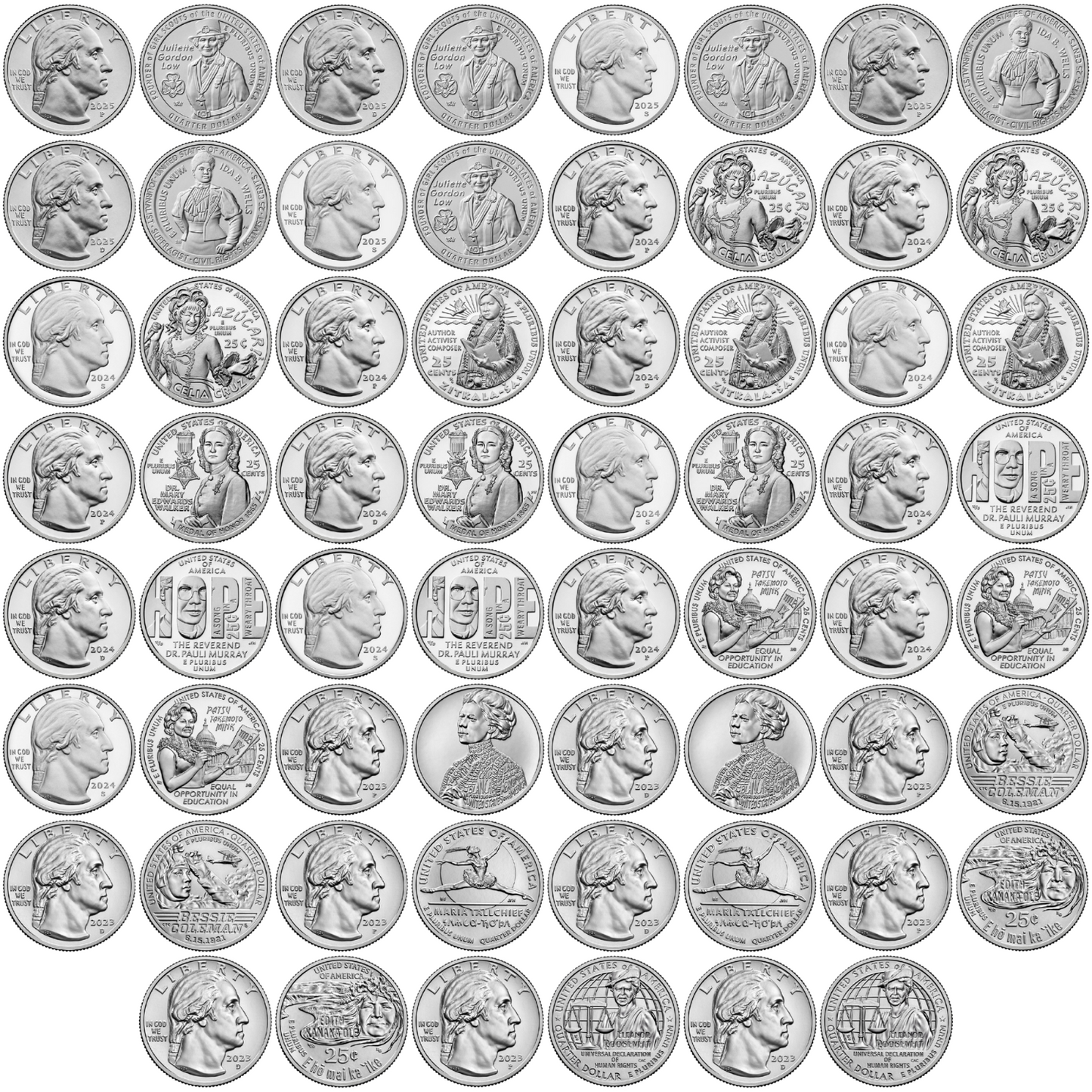 2025/2024 P/D/S, 2023 P/D American Women Quarters, 31 coins, UNC, US Mint