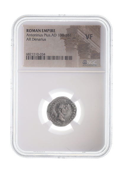 Antoninus Pius Roman Silver Denarius (AD 138-161) NGC