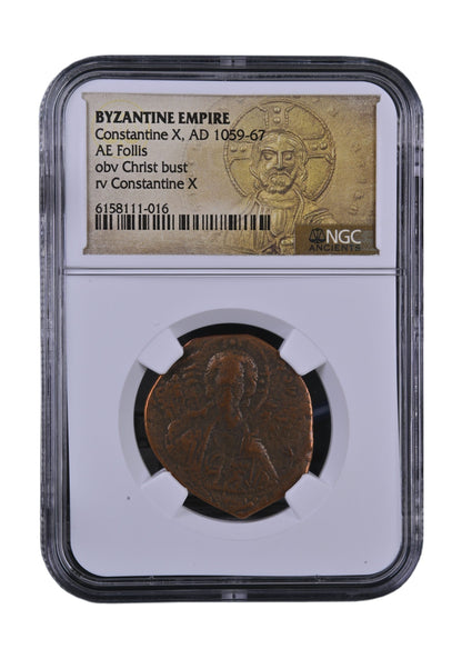 Byzantine AE2 Anonymous Folles with Bust of Christ (976-1025 CE) NGC