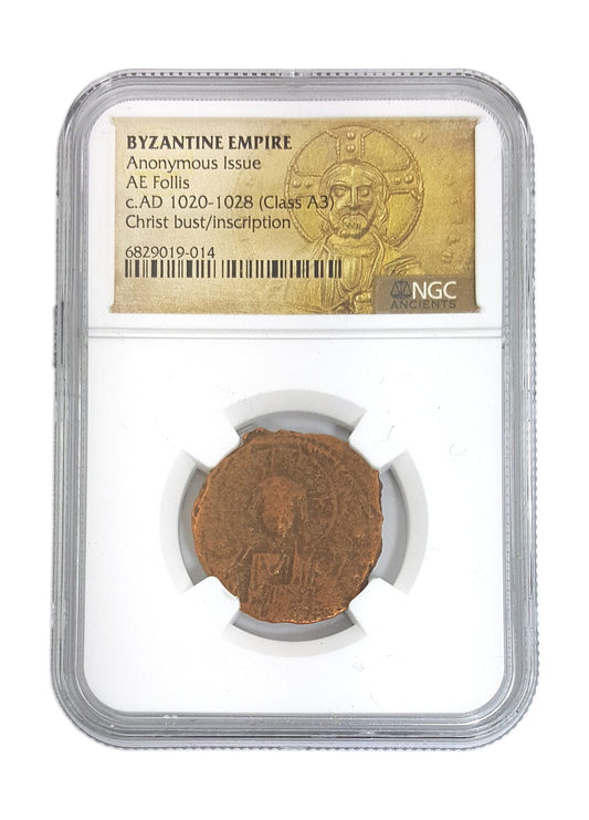 Byzantine AE2 Anonymous Folles with Bust of Christ (976-1025 CE) NGC