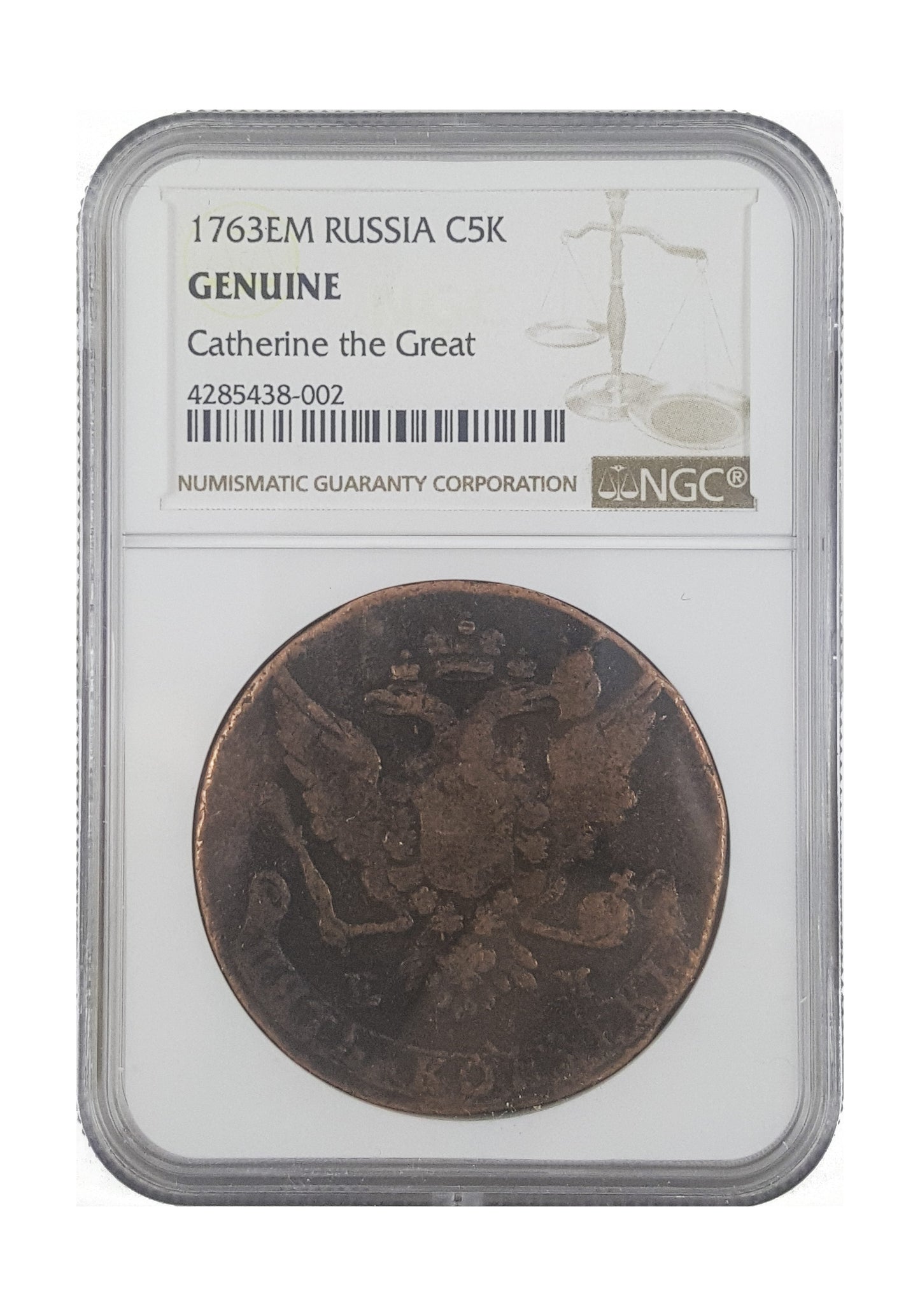 Catherine II The Great Russian 5 Kopek (AD 1767-1796) NGC