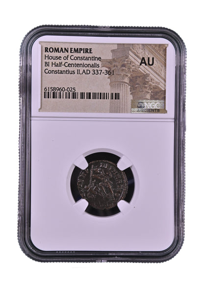 Roman Bronze AE3 Of Constantius II (AD 337–361) NGC – Fallen Horseman Reverse
