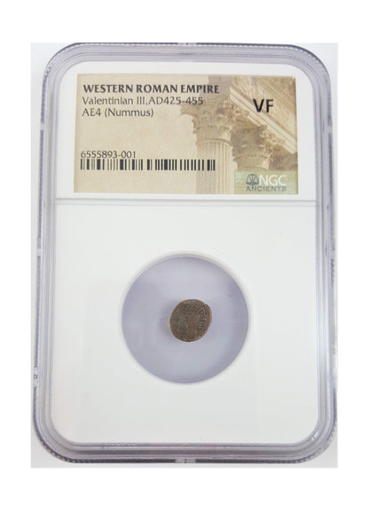 Valentinian III Roman Bronze AE4 (AD 425-455) NGC