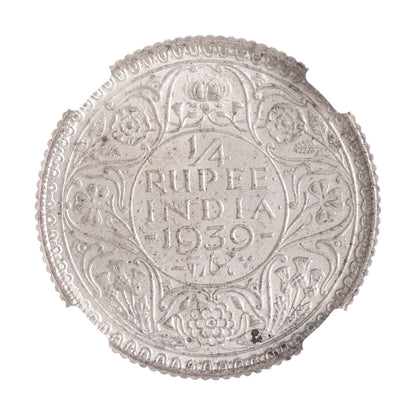 1939 India Silver 1/4 Rupee With Crowned Head Of King George Vi NGC Certified