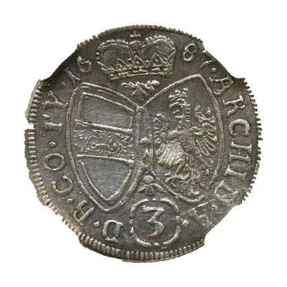 Austria Silver 3 Kreuzer Of Leopold I “The Hogmouth” (AD 1657–1705) NGC