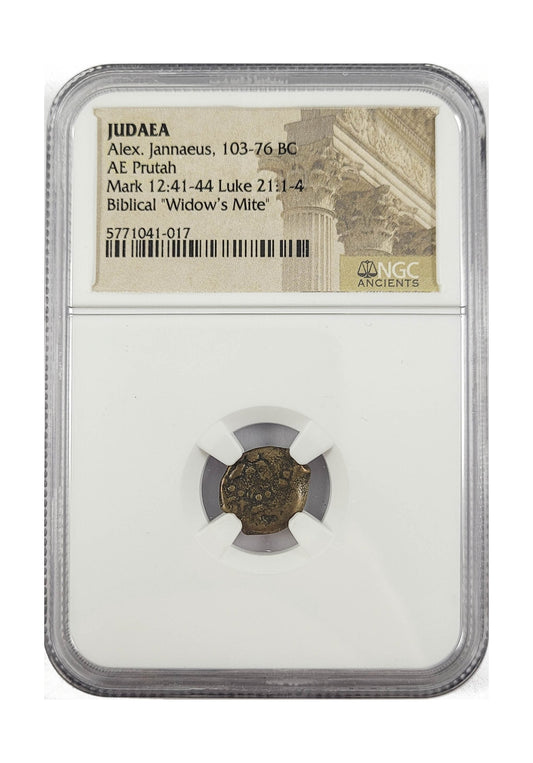 Widow's Mite Judaea AE Prutah of Alexander Jannaeus (103-76 BC) NGC
