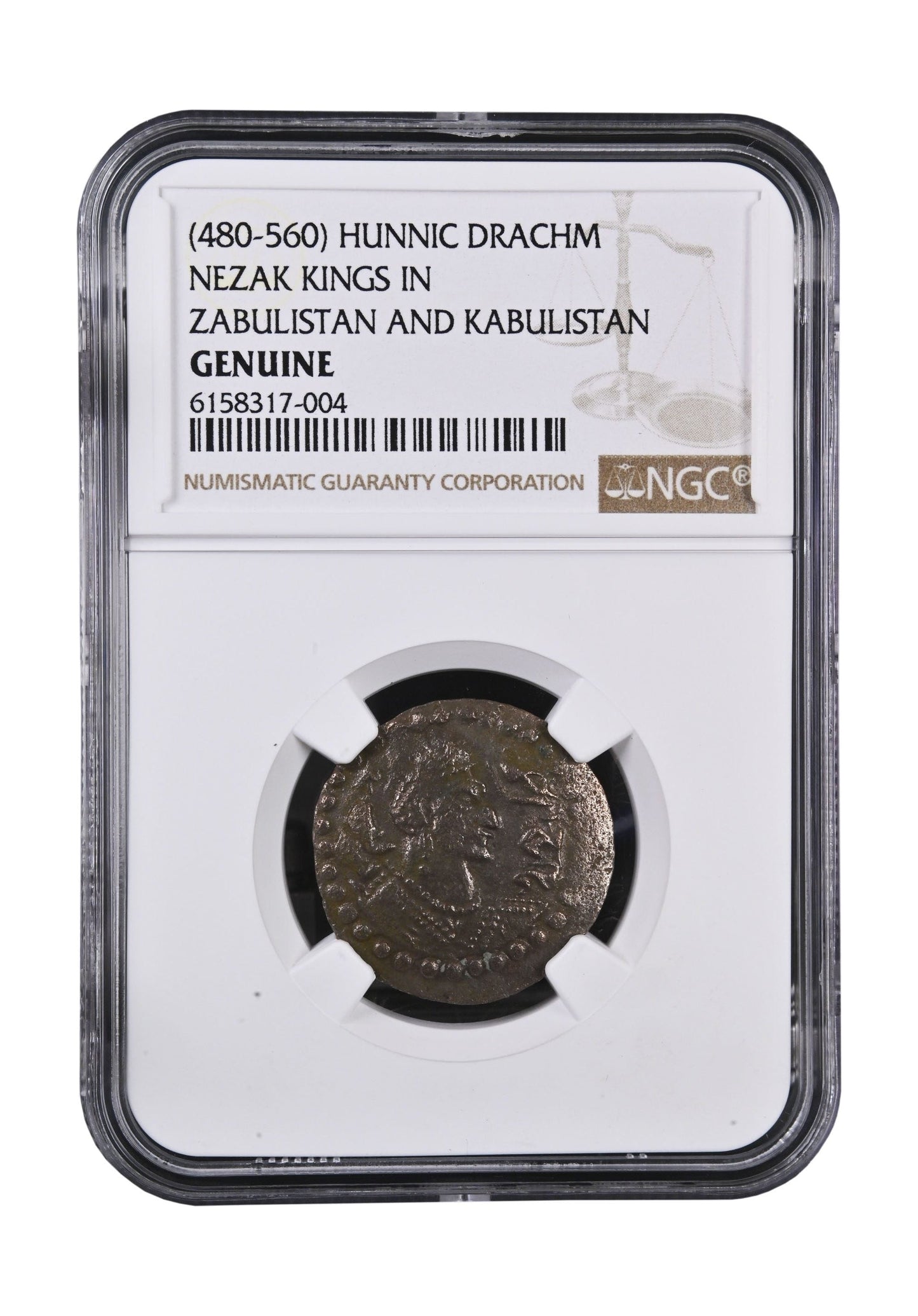 Nezak Huns Silver Drachm – Kabul Region (6th Century AD) – NGC Certified