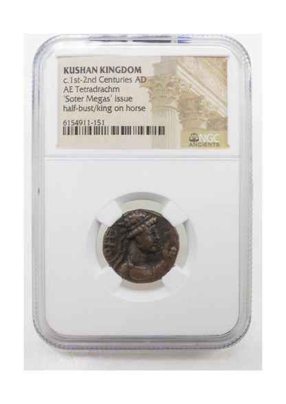 Soter Megas (Vima Takto) – Kushan Empire AE Coin (c. 80–90 CE) – NGC Certified