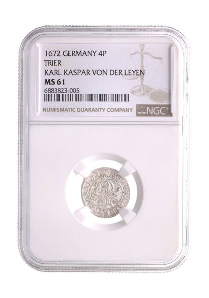 Germany 4 Pfennig (1652–1673) – Karl Kasper von der Leyen – St. Peter with Key – NGC Certified