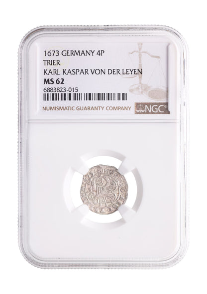 Germany 4 Pfennig (1652–1673) – Karl Kasper von der Leyen – St. Peter with Key – NGC Certified