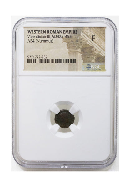 Valentinian III Roman Bronze AE4 (AD 425-455) NGC