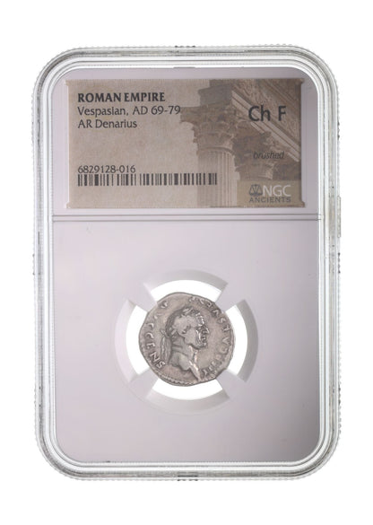 Vespasian Roman Silver Denarius (NGC Certified Slab)