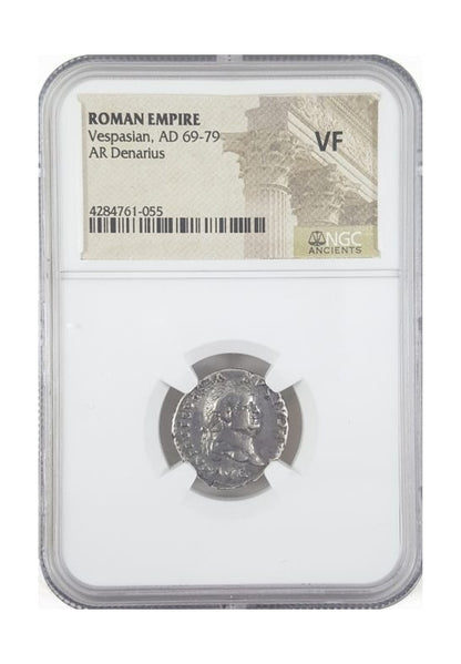 Vespasian Roman Silver Denarius (NGC Certified Slab)