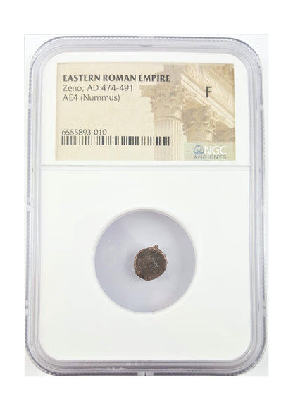Roman Bronze AE4 Of Zeno (AD 474–491) NGC